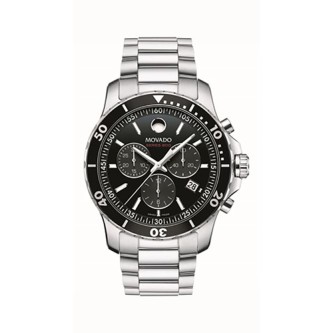 Movado -Mens Series 800 Silver-Tone Performance Steel Chronograph Watch, Black Dial